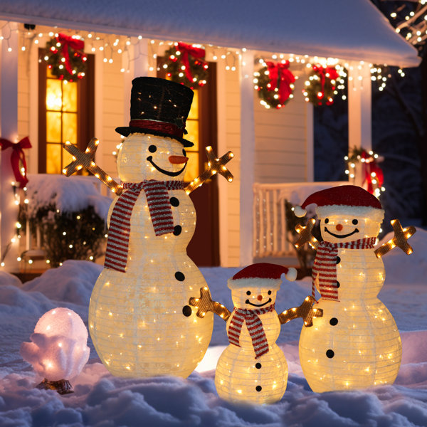 Snow Man Family Outdoor Lighted With Ski | Wayfair